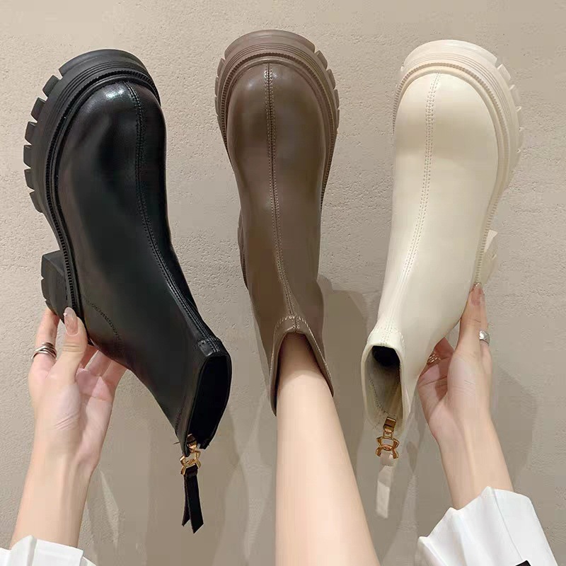 Height-increasing White Platform Thick Sole British Style Ankle Boots foto 5