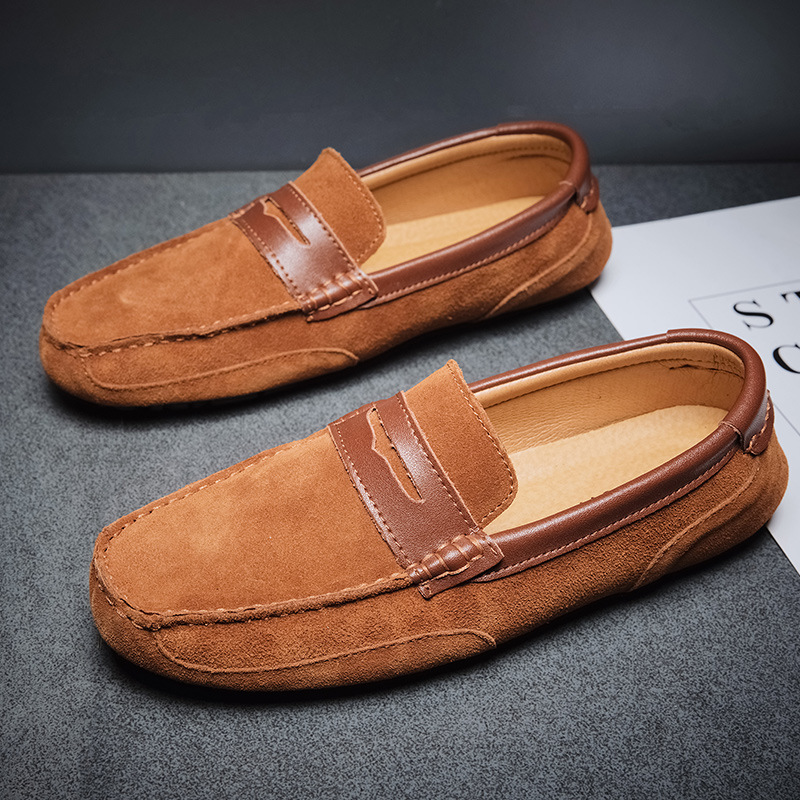 New Color-block Edging Slip On Loafer For Men Versatile Leather Shoes foto 5
