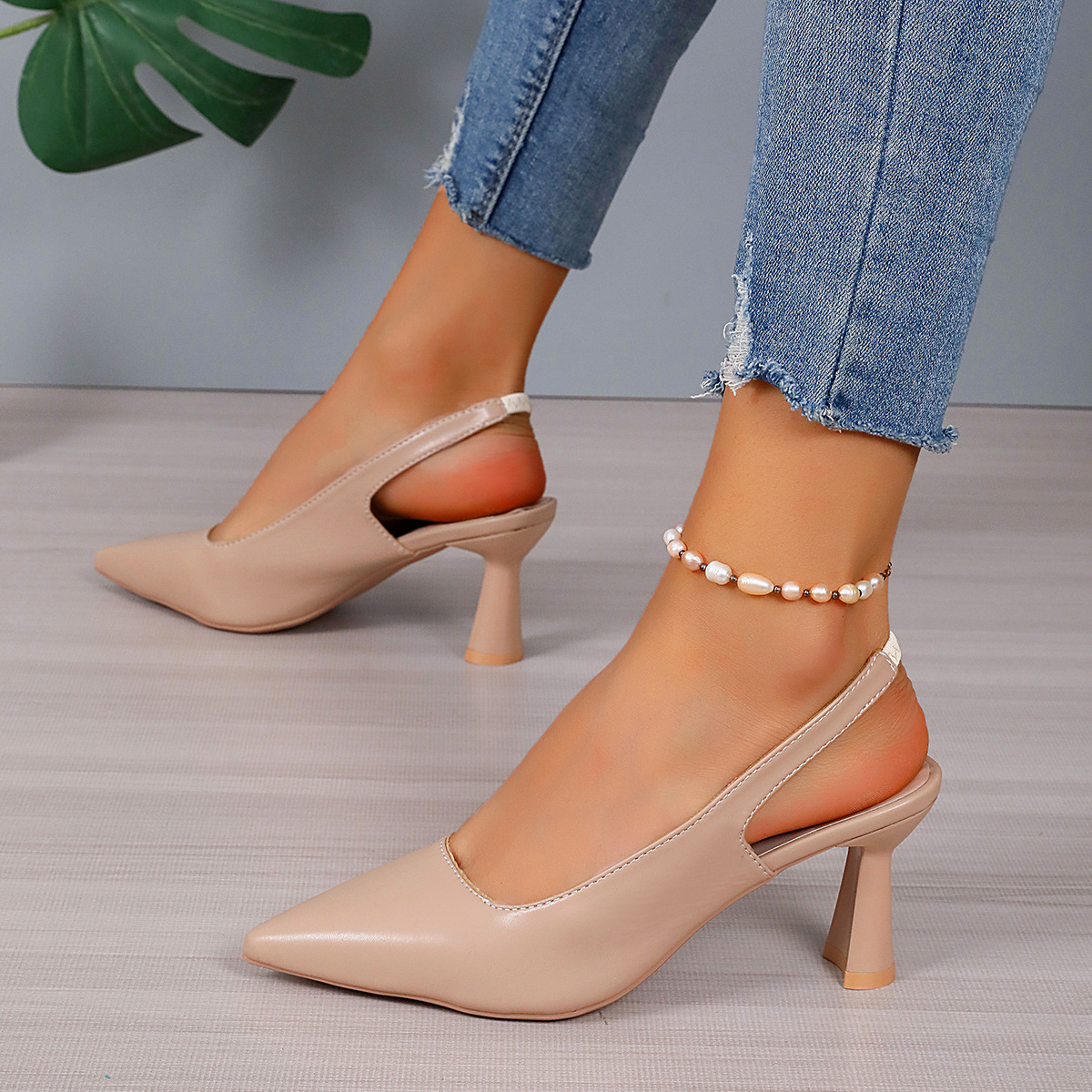 Foreign Trade Baotou Slingback Sandals Pointed High Heels Stiletto Low-cut Shoes foto 2