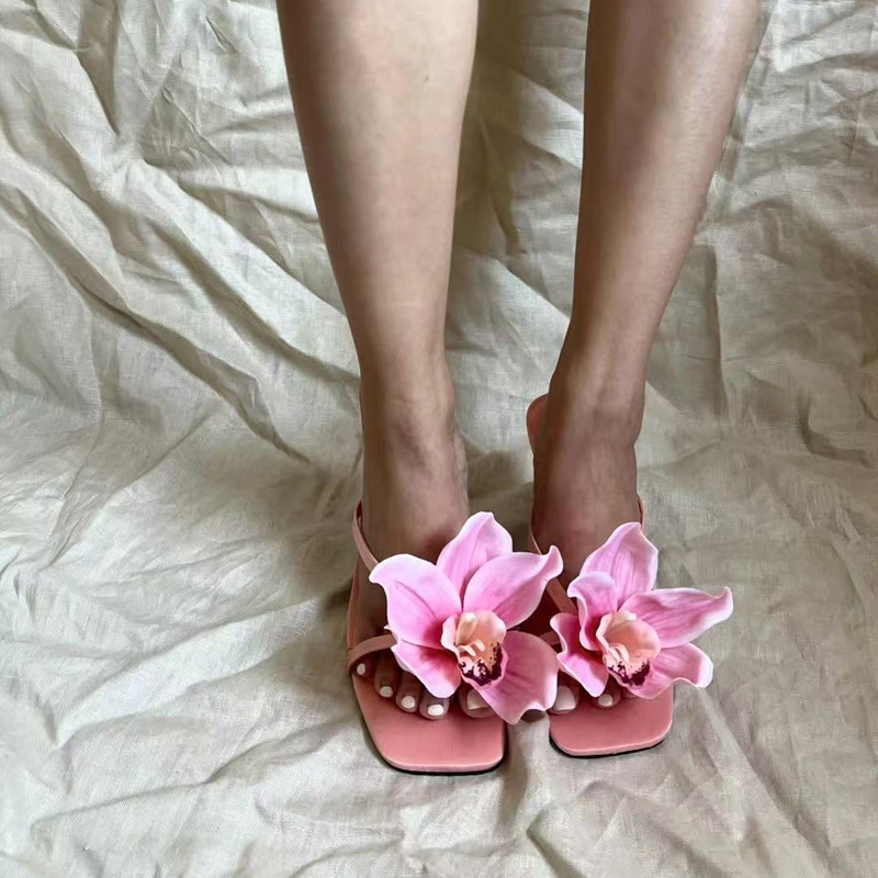 Artificial Flower Popular Flip-flops High Heel Sandals Phalaenopsis Flower foto 2
