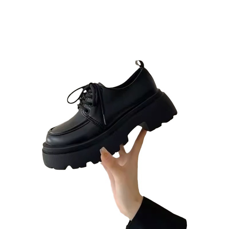 New Years Womens British-Style Chunky Sole Leather Shoes foto 4
