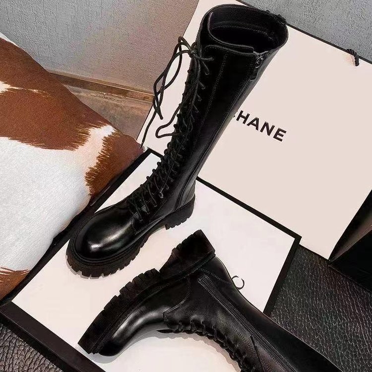 Women's Black Below The Knee Thickened Martin Boots foto 2