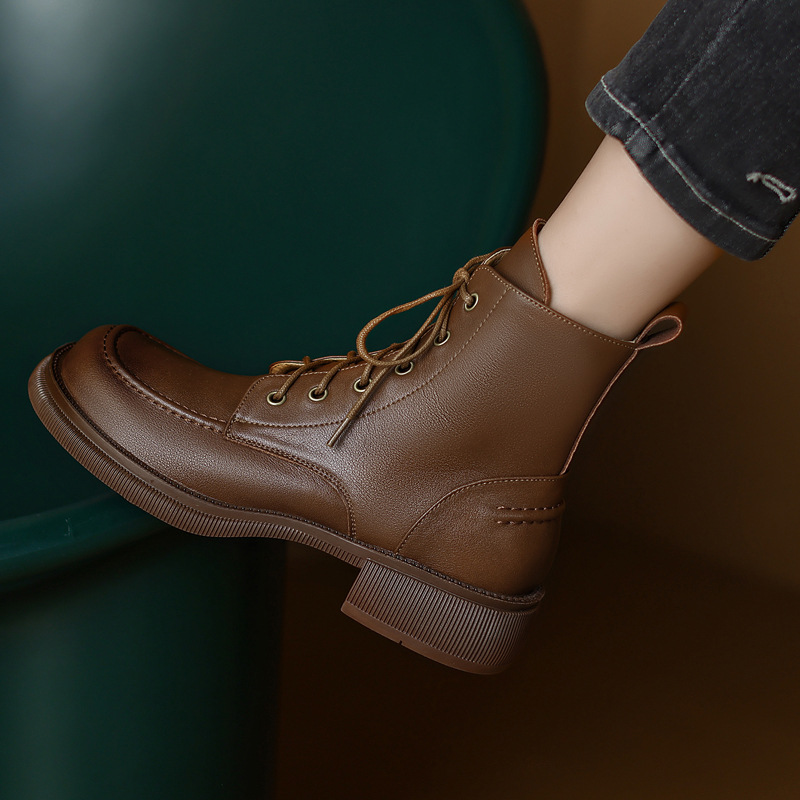 Shoes Big Toe Low Heel Martin British Lace-up Ankle Boots Single-layer Boots foto 5