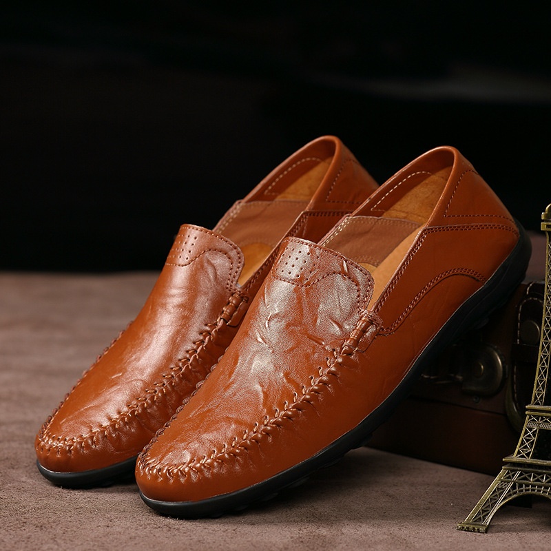 Men's Casual Leather Shoes Lightweight And Versatile British-style Round Toe foto 2