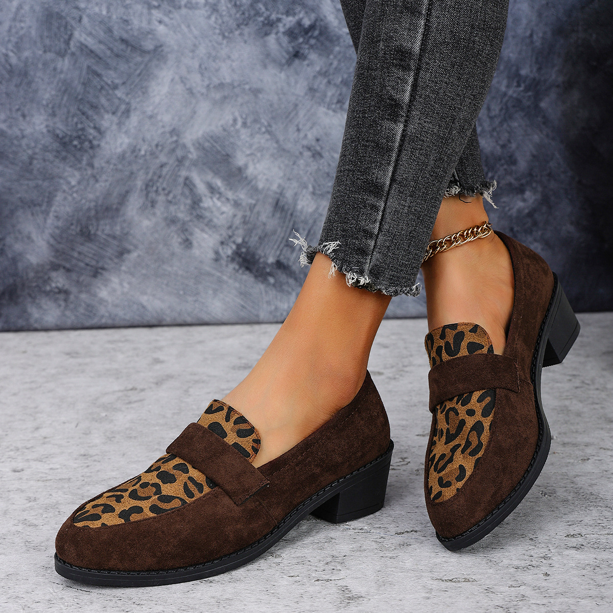 Leopard Print Slip-on Casual Suede Doug Single-layer Shoes foto 2