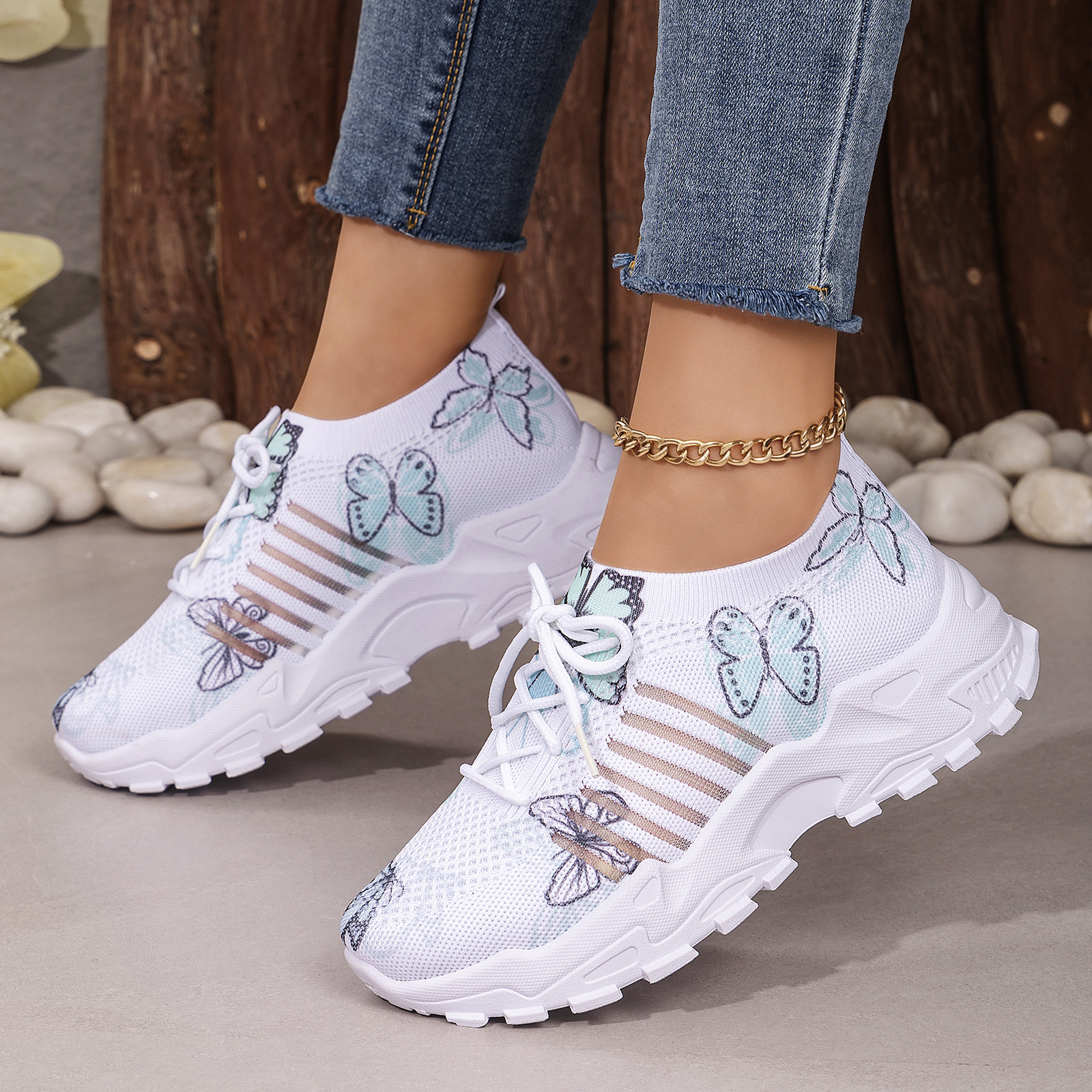 Casual Shoes With Butterfly Pattern Flyknit Single-layer Shoes foto 4