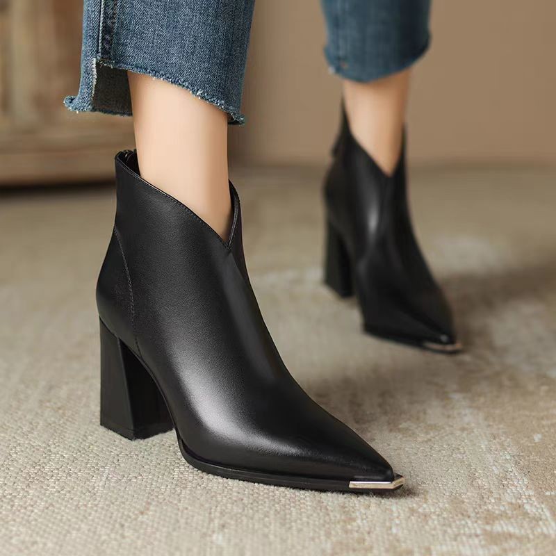 Fashion Anti Collision Metal Toe Soft Leather High Heel Slimming Martin Boots foto 3