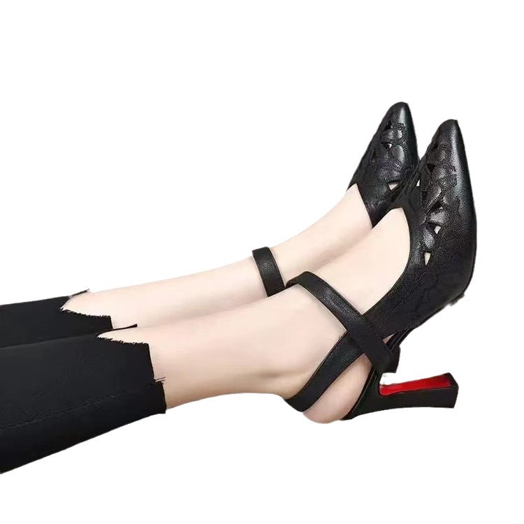 Fashion Pointed Toe Sandals Back Empty Soft Leather Hollowed Toe Box High Heels foto 5