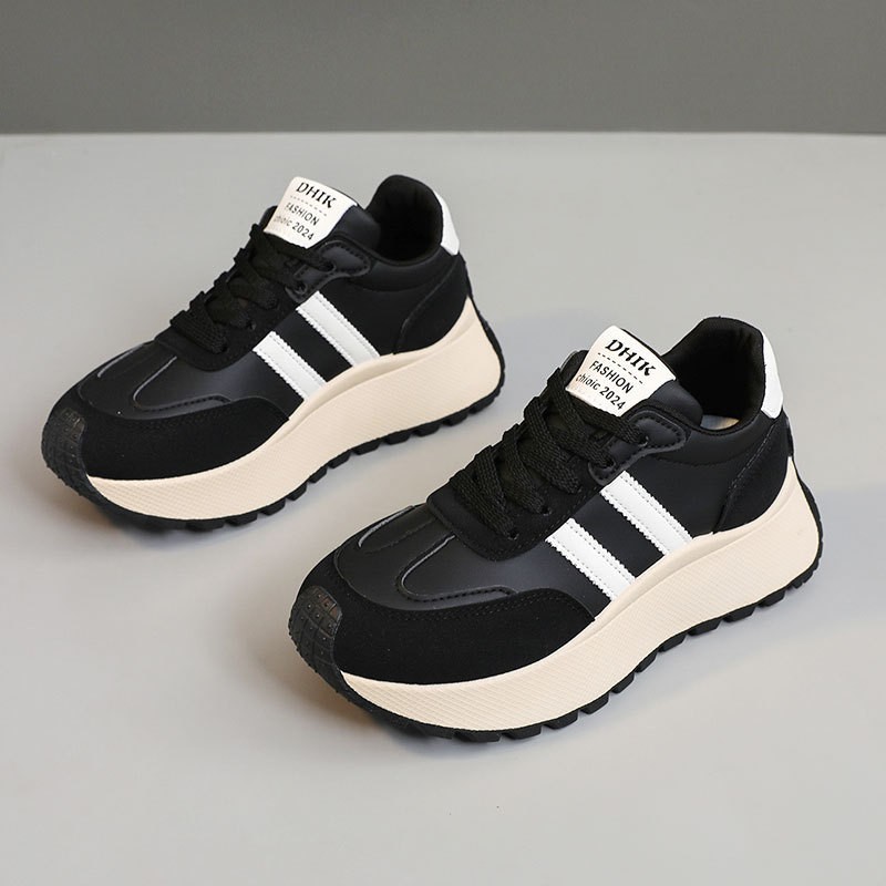 Womens Thick Soled Leather Patchwork Height Increasing Sneakers foto 5