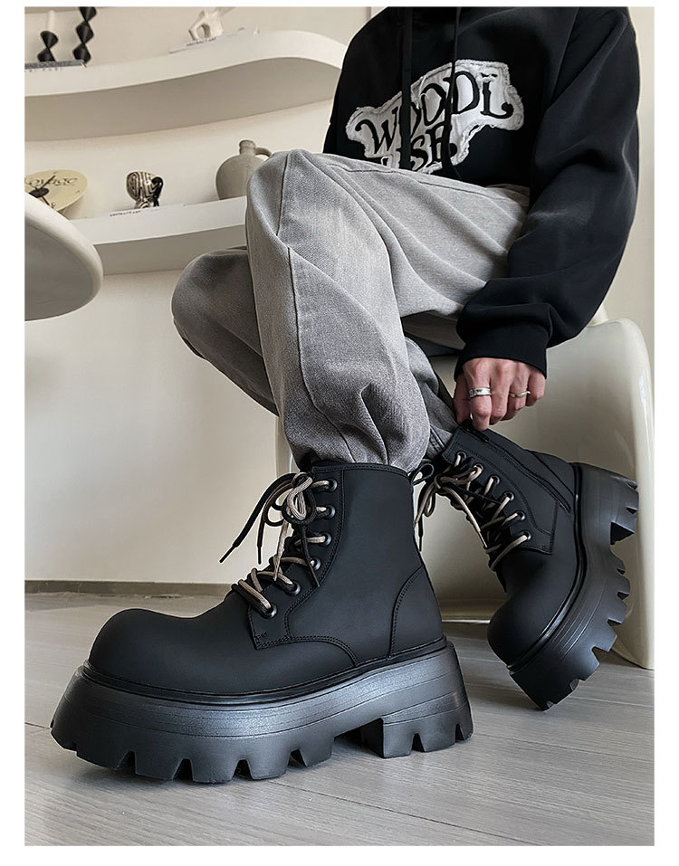 Martin Boots Height Increasing Lace-up Motorcycle High-top Leather Boots foto 2