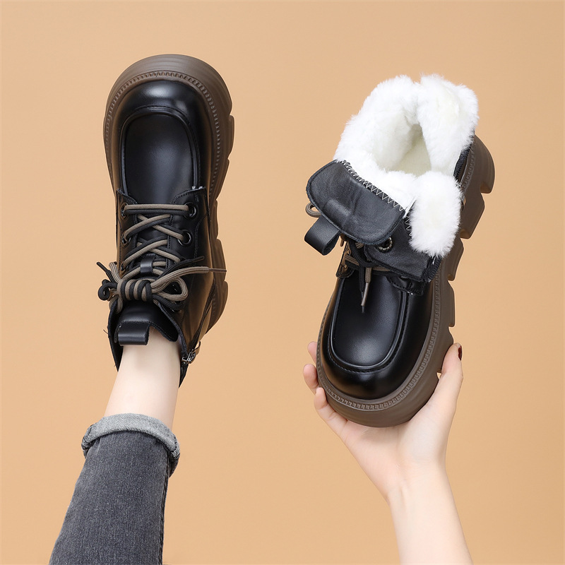 Womens Wool-lined Waterproof Thickened Leather Boots foto 4