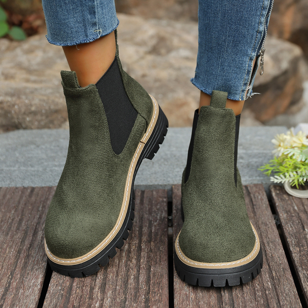 Round Toe Square Heel Boots For Fallwinterslip On Style foto 2