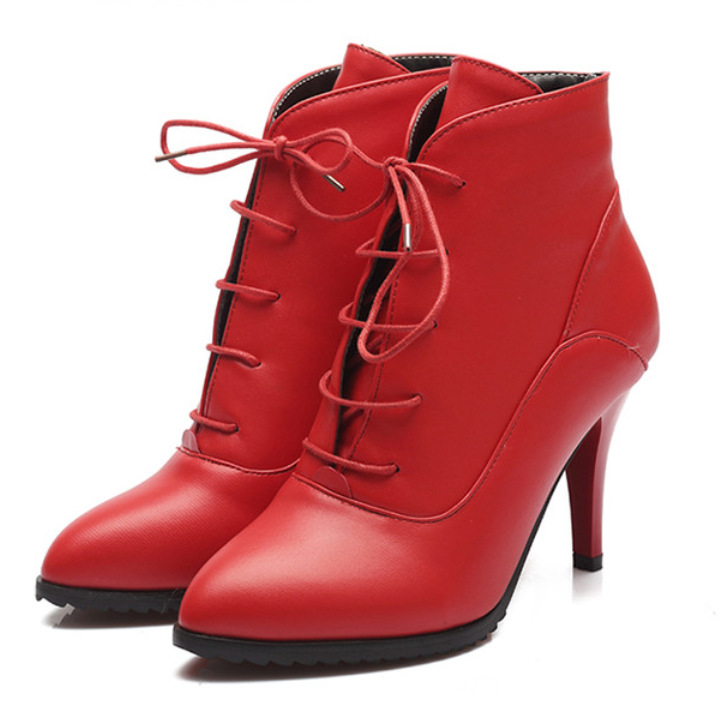 Women's Fashion Lace-up Martin Boots Stiletto Heel foto 4