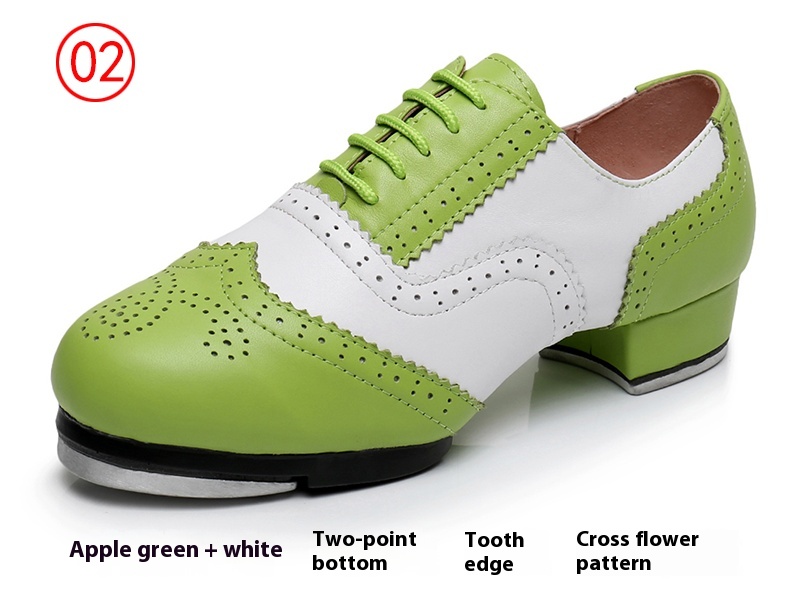Women's Retro Top Layer Cowhide Soft Bottom Tap Dance Shoes foto 2
