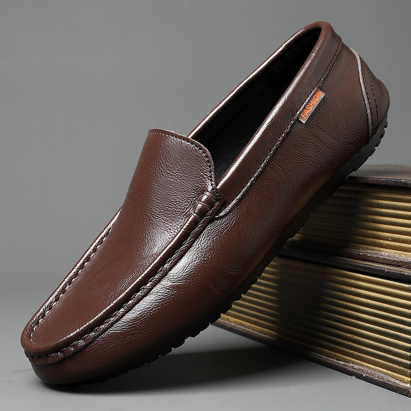 Soft Bottom Breathable One Pedal Male Slip-on Casual Leather Shoes foto 3