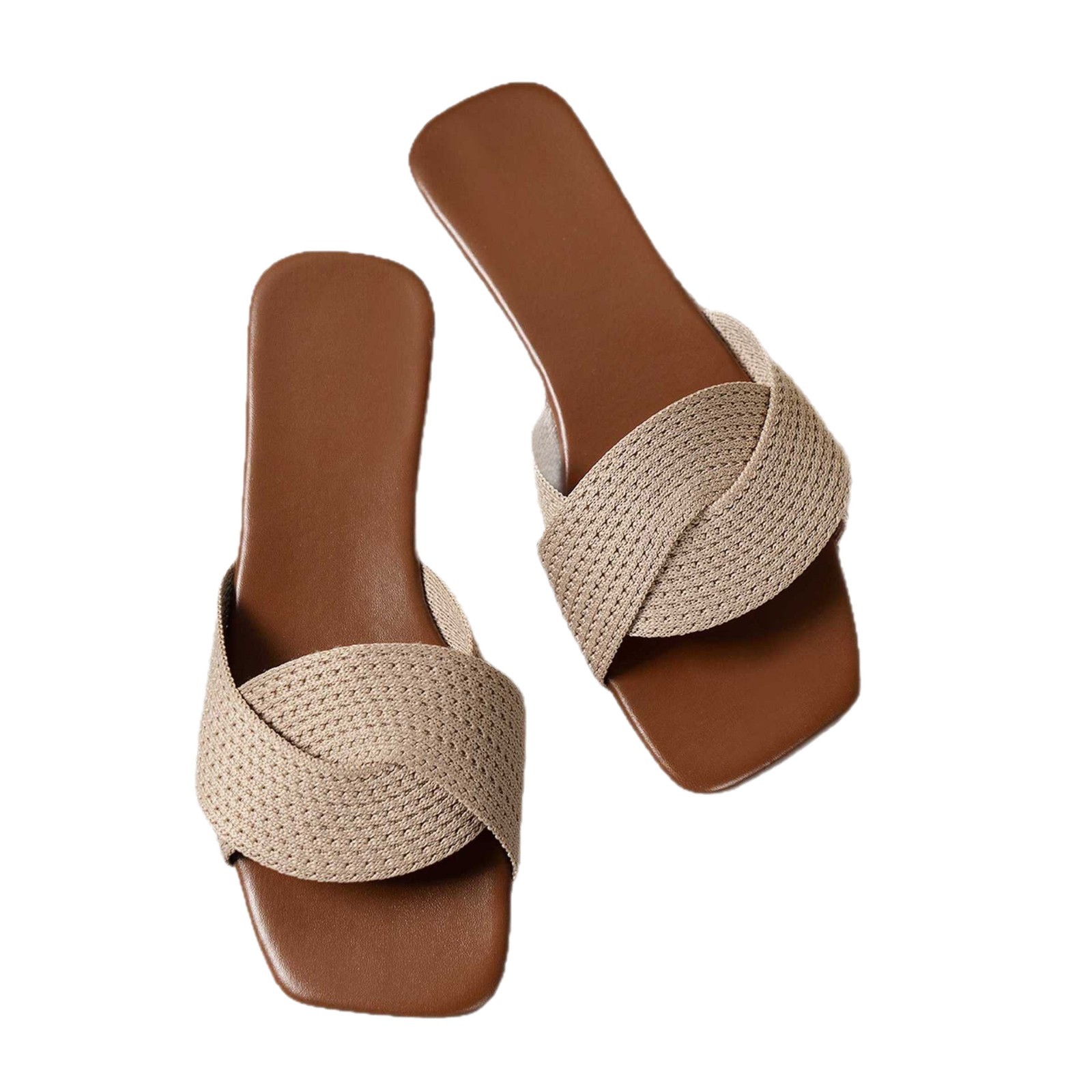 Summer Cross-Strap Square-Toe Flat-Heel Beach Slippers For Women foto 5
