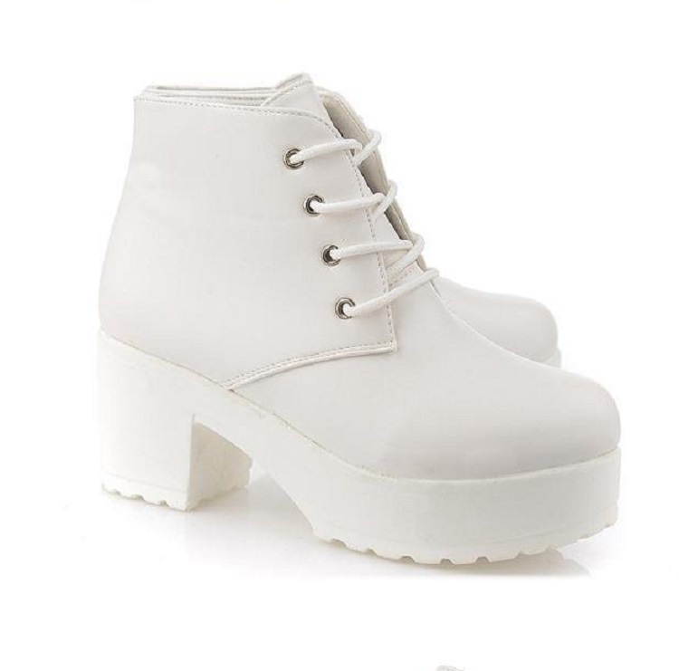 New Chunky-heel Lace-up Ankle Boots With A Round Toe And High Heel foto 4