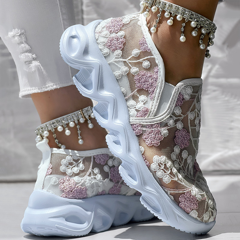 Contrast Glitter Transparent Mesh Patch Breathable Sneakers - Without Ankle Strap foto 2