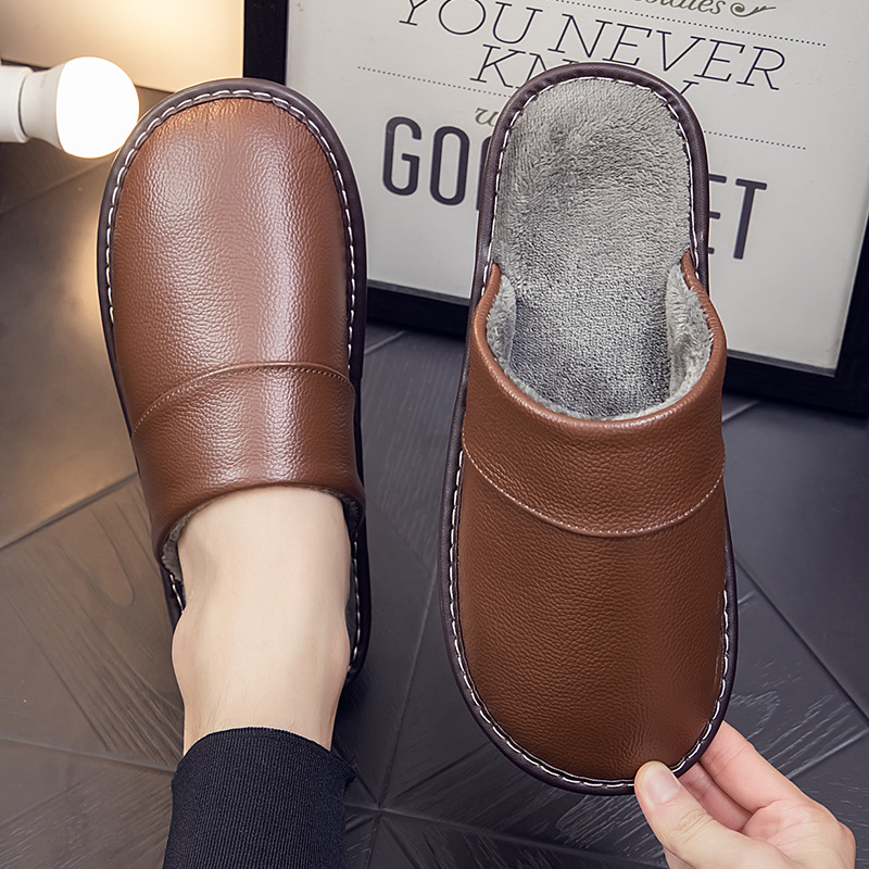 Genuine Leather Warm Household Cowhide Cotton Slippers foto 2