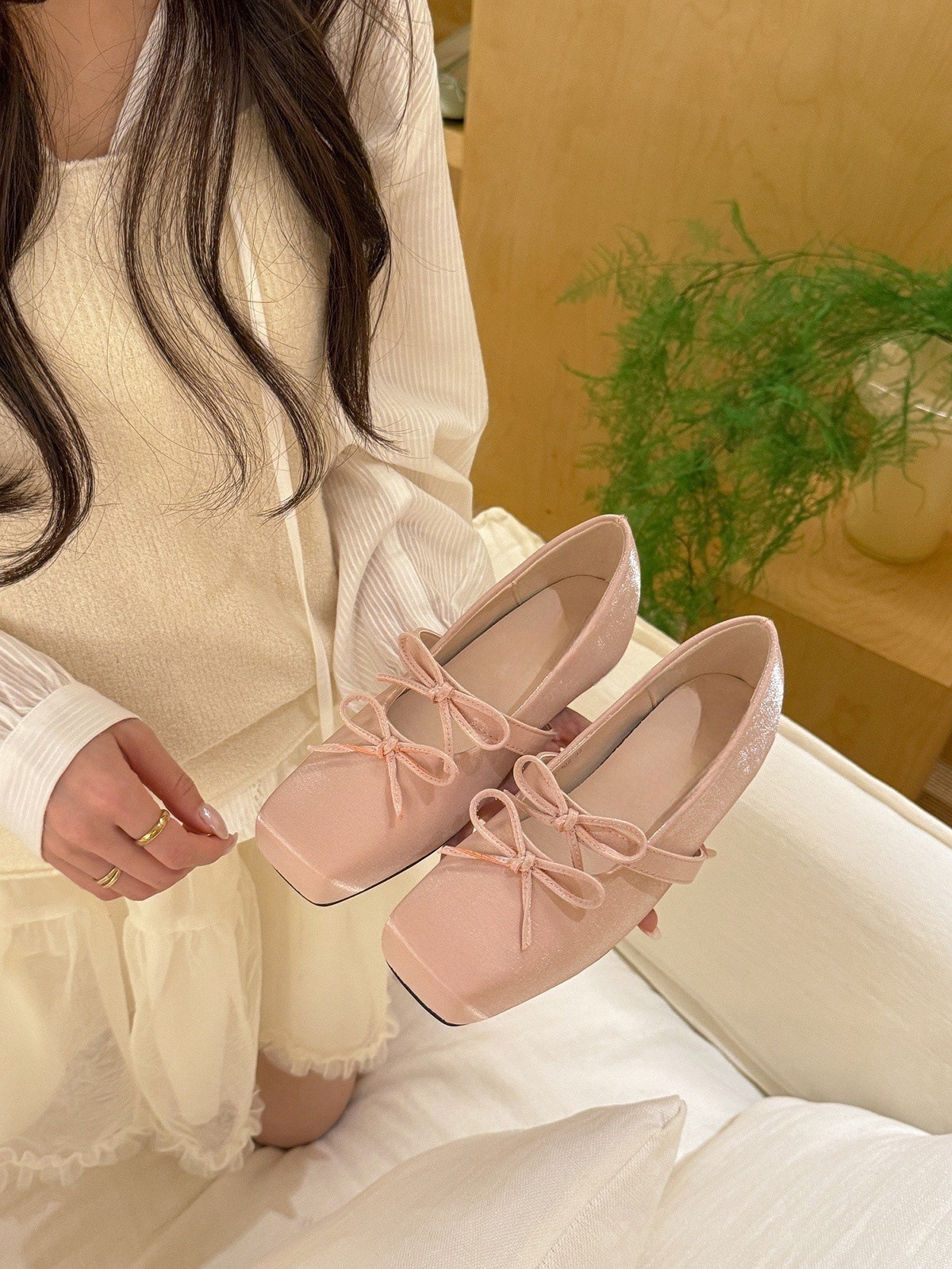 Bow Shoes With Hidden Heels Women's Shallow Mouth Mary Jane Shoes foto 3