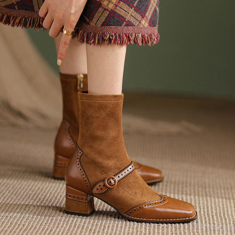 New Autumn Womens Boots Square Toe Chunky Heel Vintage Style foto 5