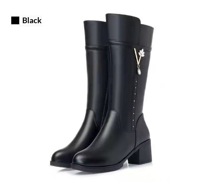 Womens Fleece-Lined Tall Boots In Soft Leather With Wool Lining And Zipper For Warmth foto 3