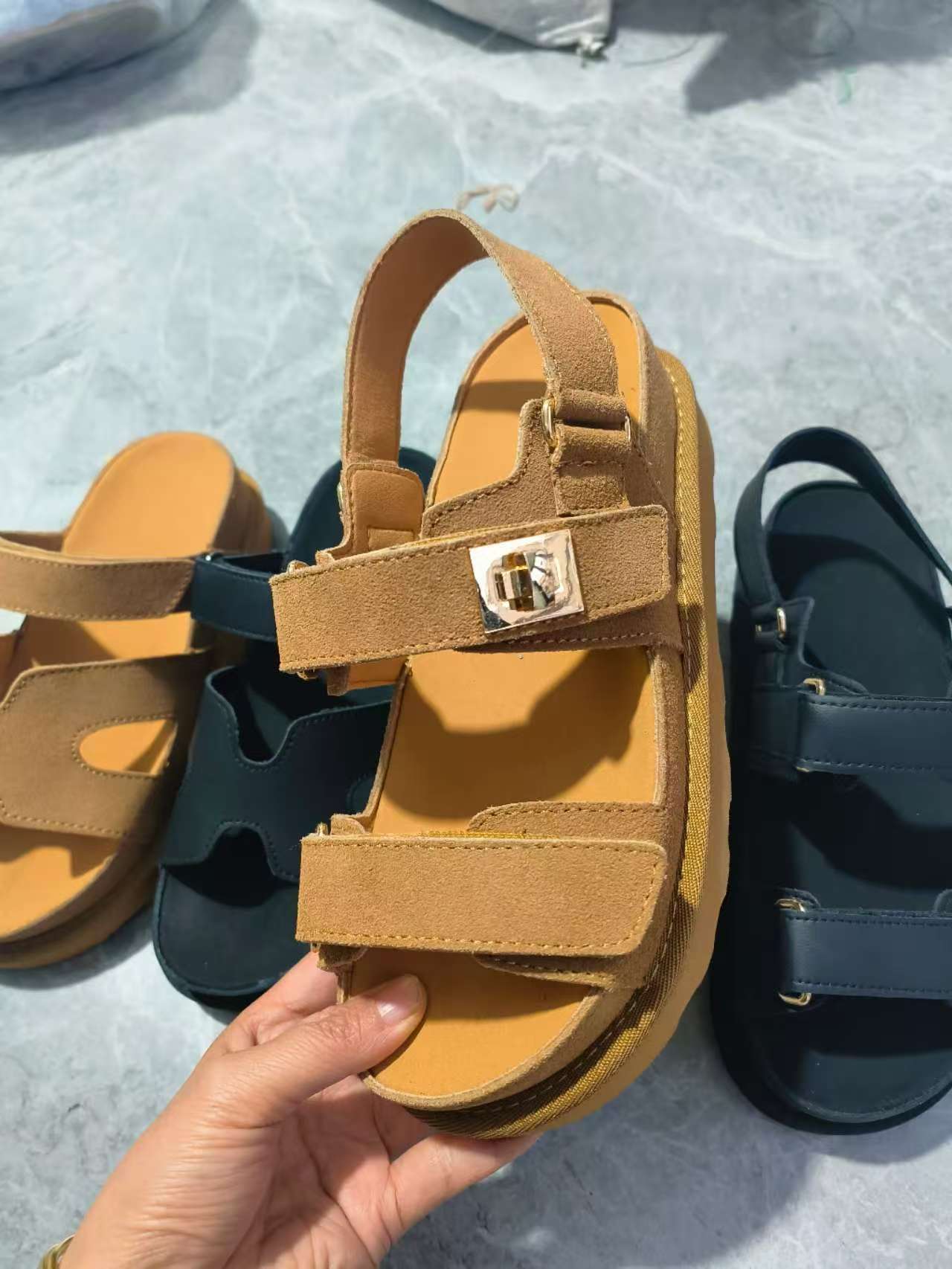 Plus Size Platform Sandals Suede Velcro Outdoor Roman Sandals Women's Shoes foto 2