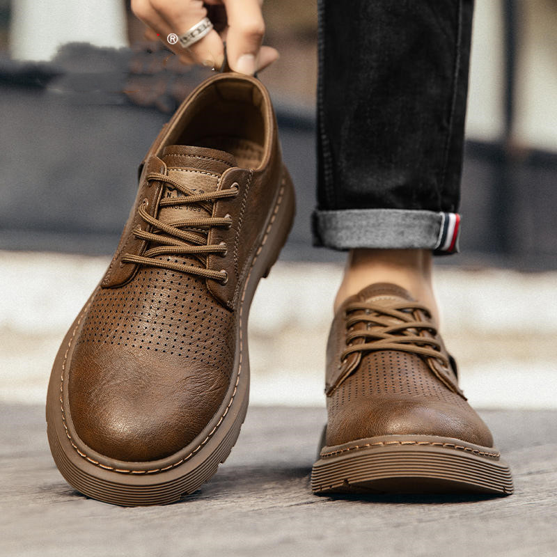 Men's Leather Breathable Business Casual Hollow Leather Shoes foto 2