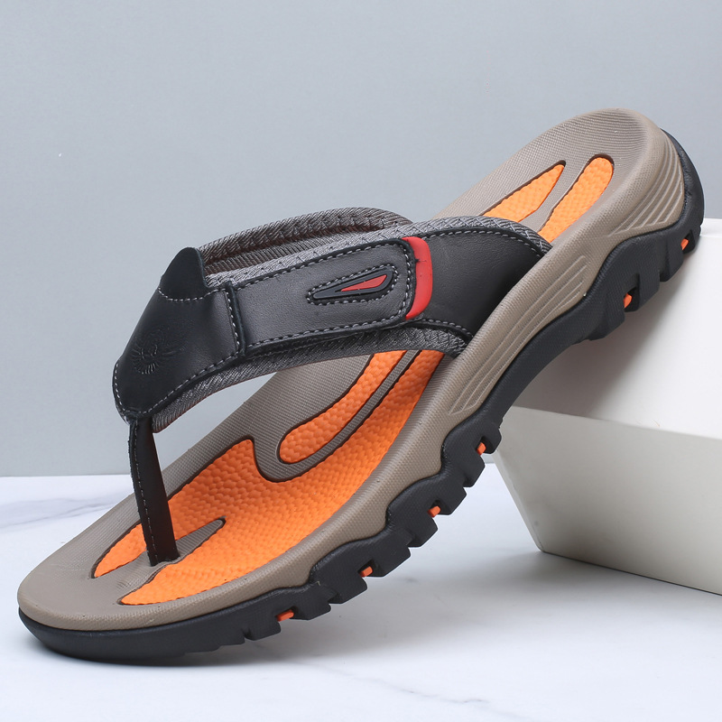 Large Dock Layer Cowhide Men's Flip-flops foto 5