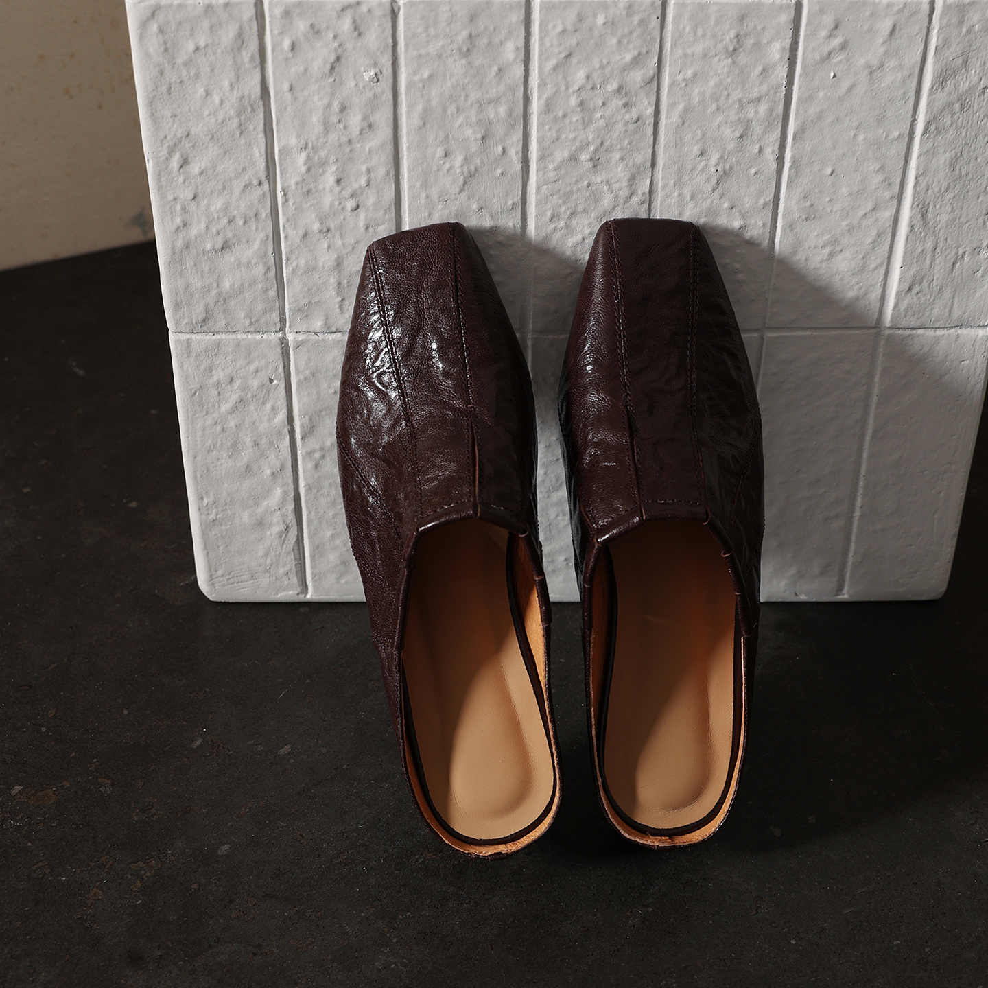 Minimalist Handcrafted Washed Leather Mules, Women's Full-Grain Cowhide Square Toe Backless Shoes