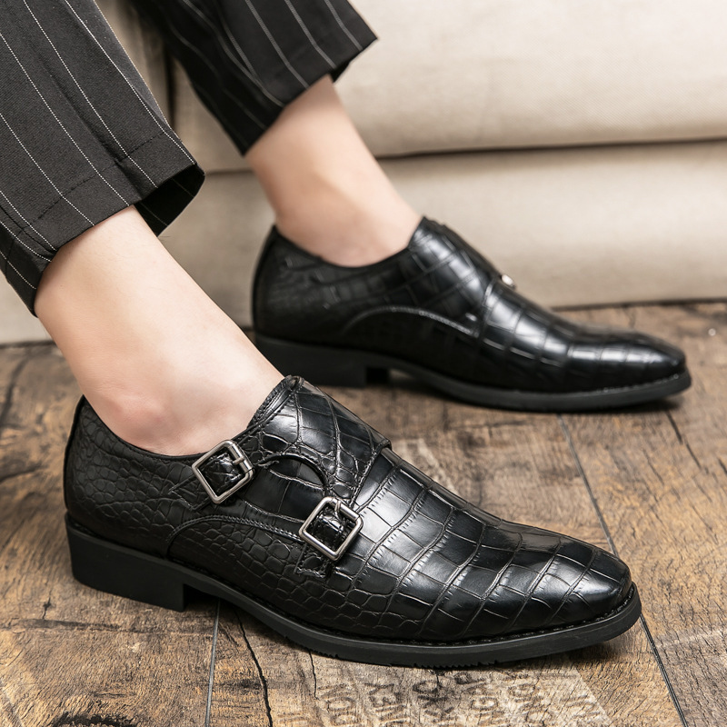 British-style Mens Leather Shoes With A Square Toe And Embossed Pattern foto 5