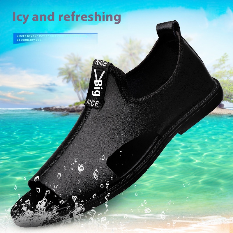 Toed First Layer Cowhide Sandals Men's Bag Heel Side Empty Leather Beach Non-slip Wear-resistant foto 4