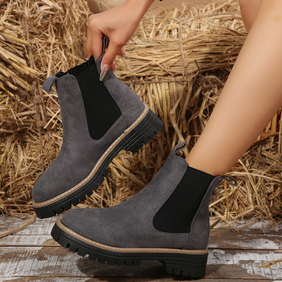 Frosted Mid-ankle Chelsea Bootsstylish, Casual, And Versatile Women's Boots foto 5
