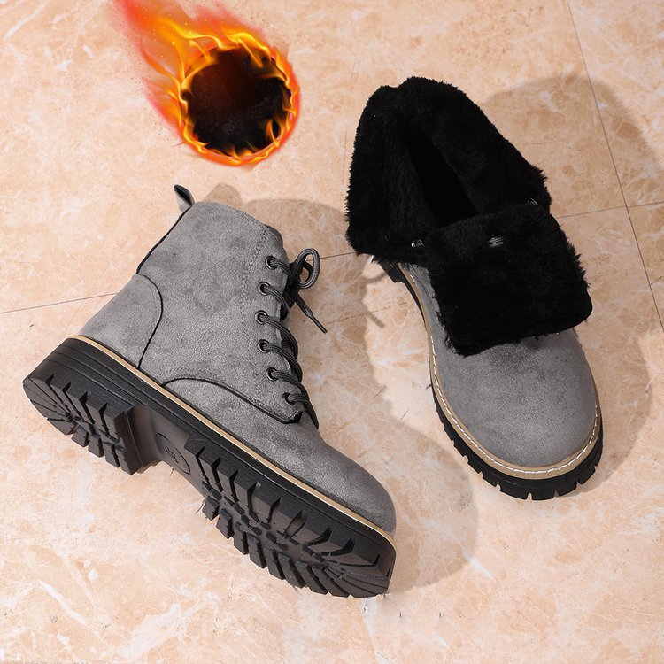 Front Lace-up Suede Ankle Boots With Fleece Lining foto 2