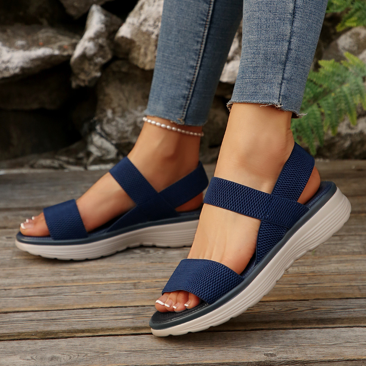 Platform Flat Peep-toe Elastic Strap Large-size Sandals For Women foto 4
