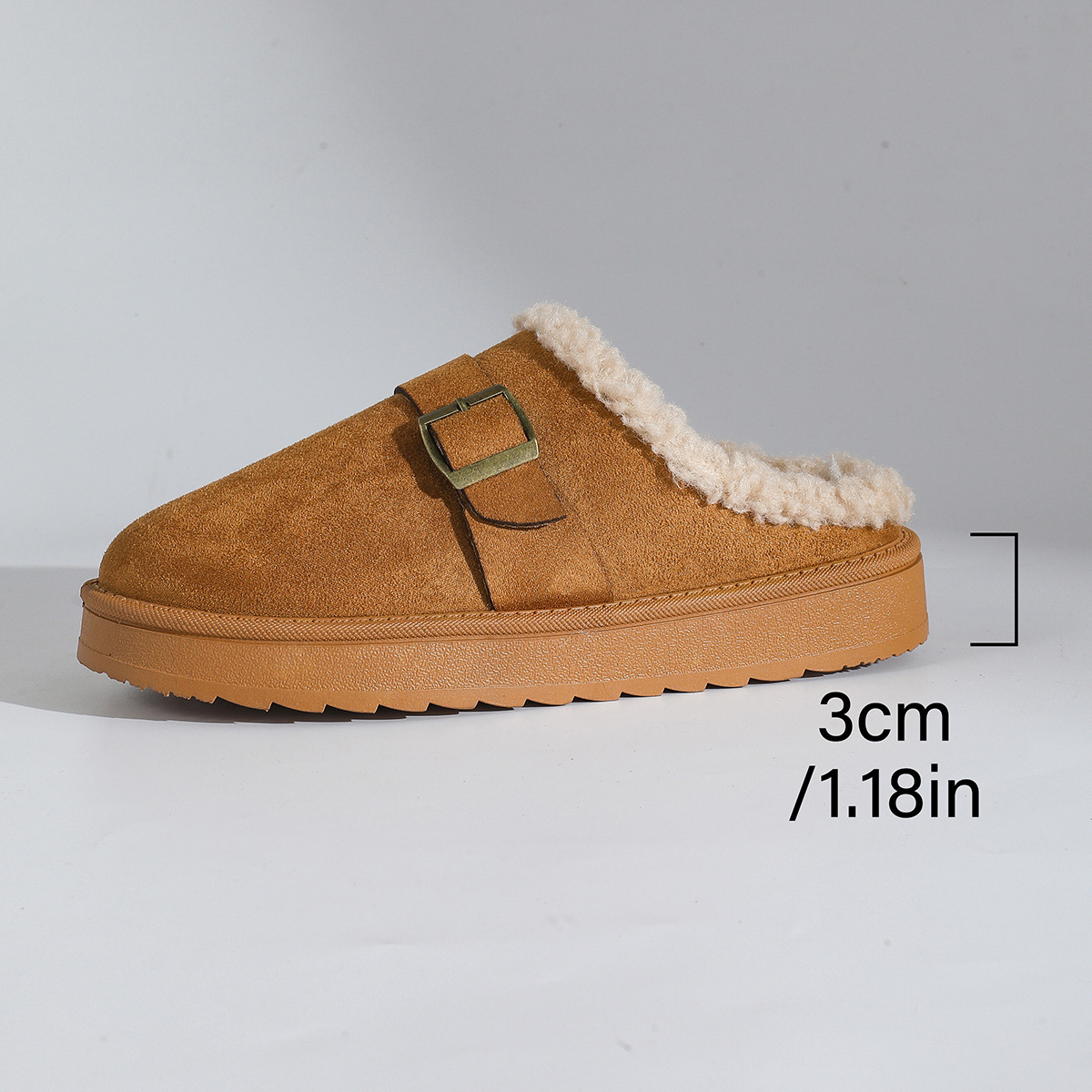 Thick Bottom Belt Buckle Fleece-lined Closed Toe Female Cotton Slippers foto 3