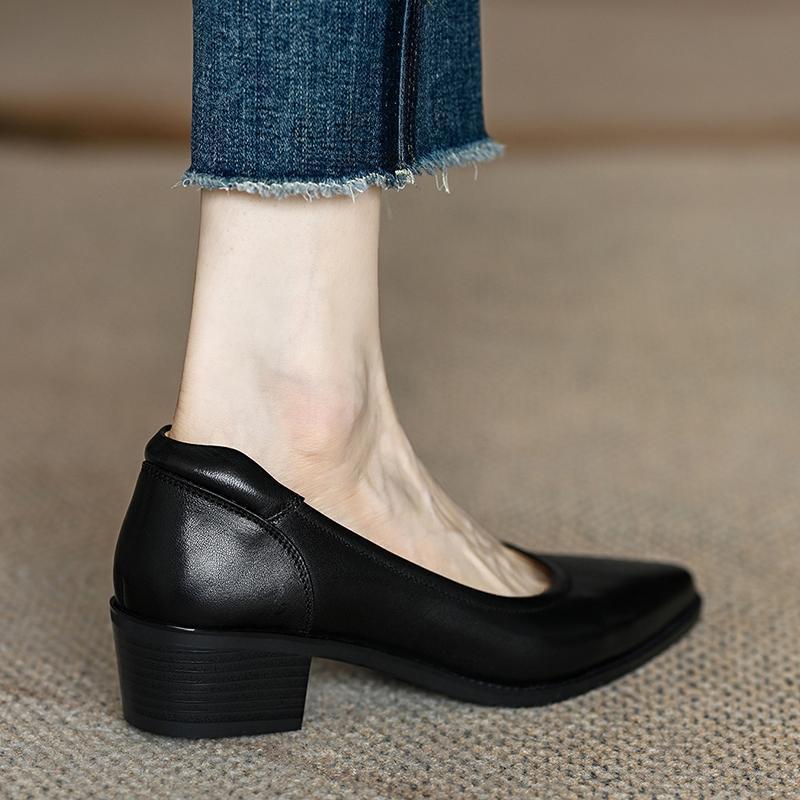 Women's Single Shoes Retro Brown Shallow Mouth Pointed Toe Commuting Mid-heel Anti-slip foto 3