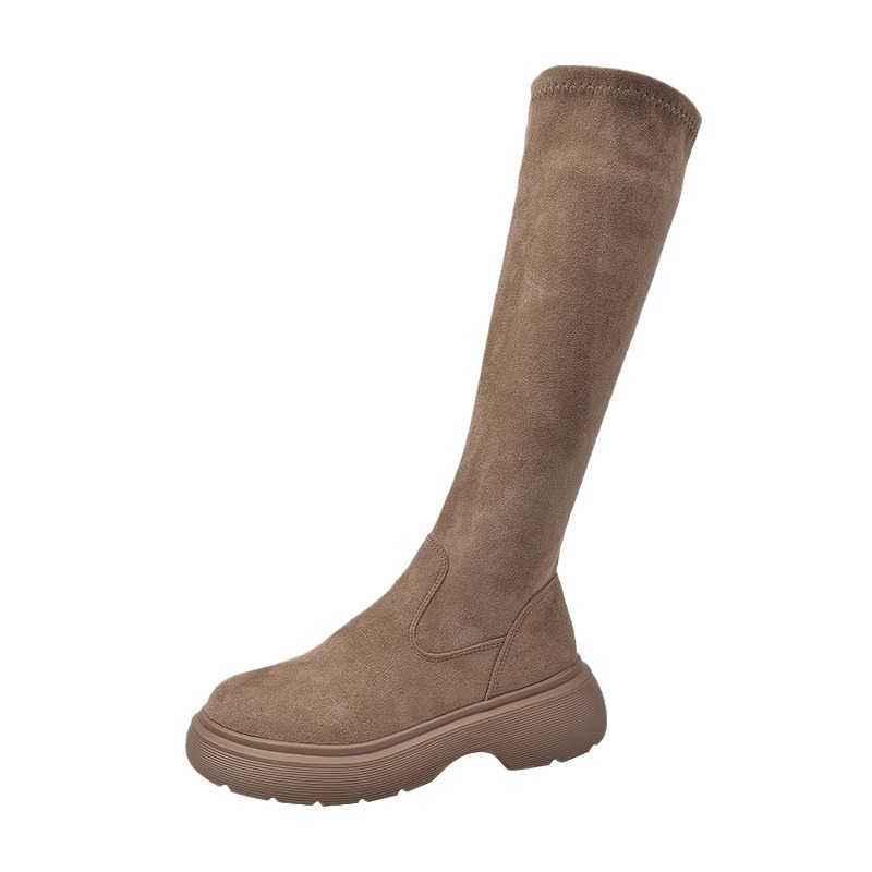 Womens Fashionable Round-toe Suede Chunky-soled Boots foto 2