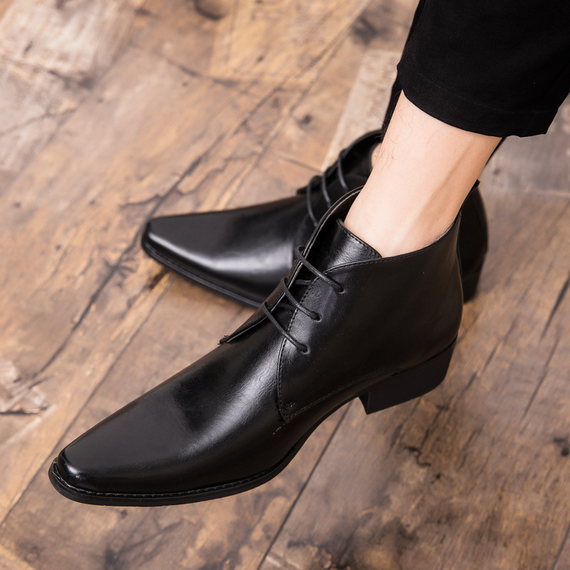 British Men High-top Leather Shoes Pointed Toe foto 3