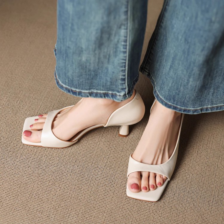Simple One-strap Sandals Square Toe Open Toe Thin Heel Peep Toe Shoes foto 2