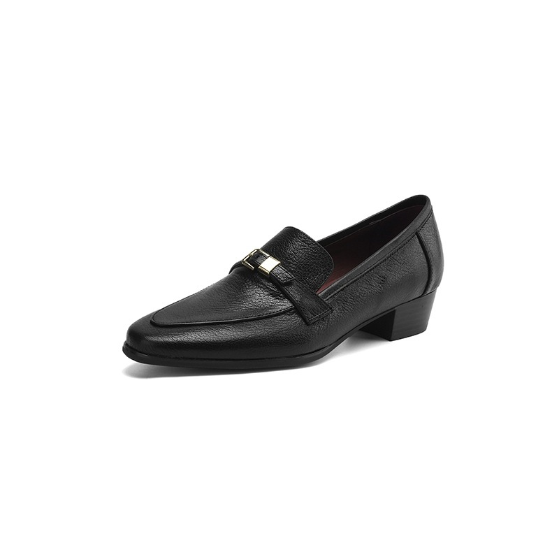 Women's Simple Retro Round Toe Sheepskin Chunky Heel Pumps foto 3