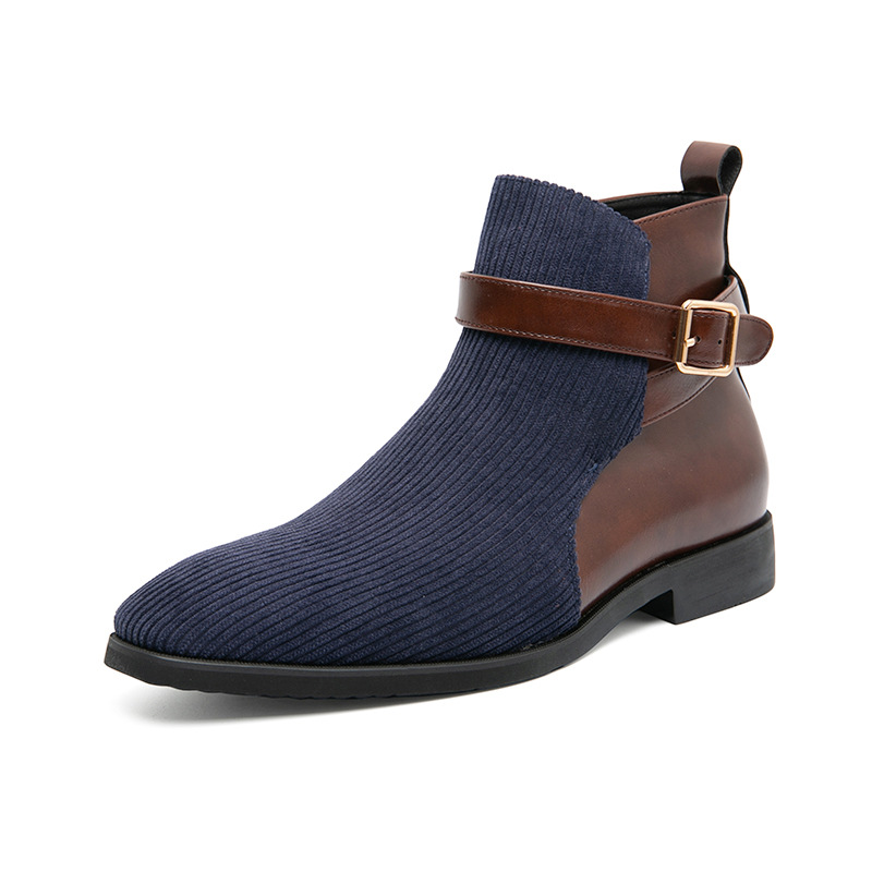 Men's High Top Working Wear Retro Platform British Style Color Block Biker Short Boots foto 5