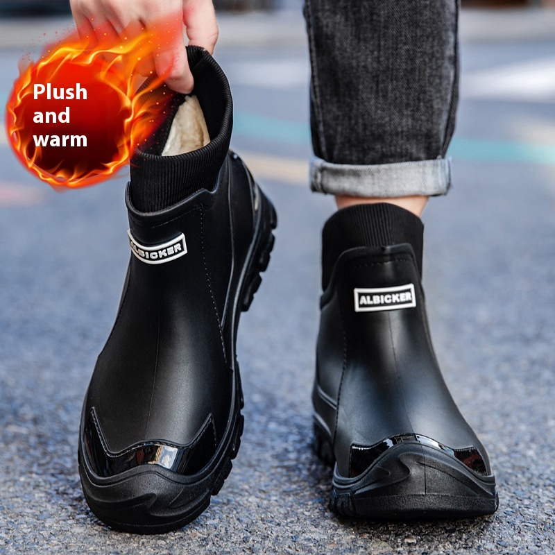 Large Size Fixed Velvet Rain Boots Stylish Water Shoes Men And Women Outdoor foto 5
