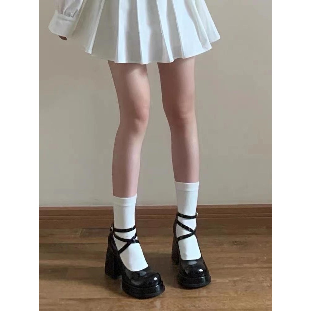High Heel Thick Bottom Shallow Mouth Leather Shoes With Small Strap foto 5
