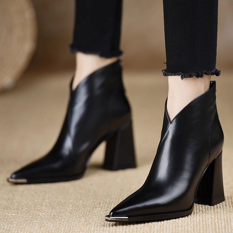 Fashion Anti Collision Metal Toe Soft Leather High Heel Slimming Martin Boots foto 2