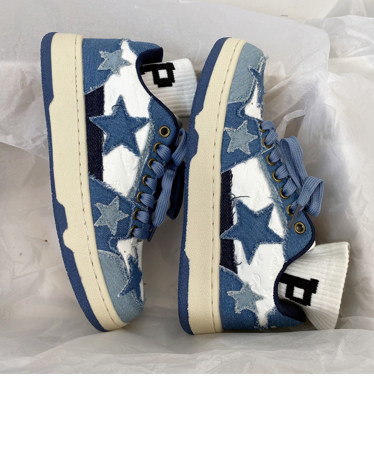 Hong Kong Style Niche Denim Blue Retro Sneakers foto 3