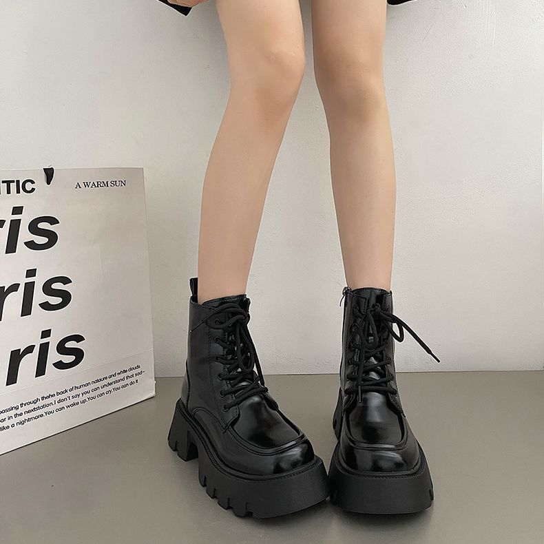 Black Vintage British-style Chunky-soled For Summer Thick-heeled Western Cowboy Ankle Boots foto 3