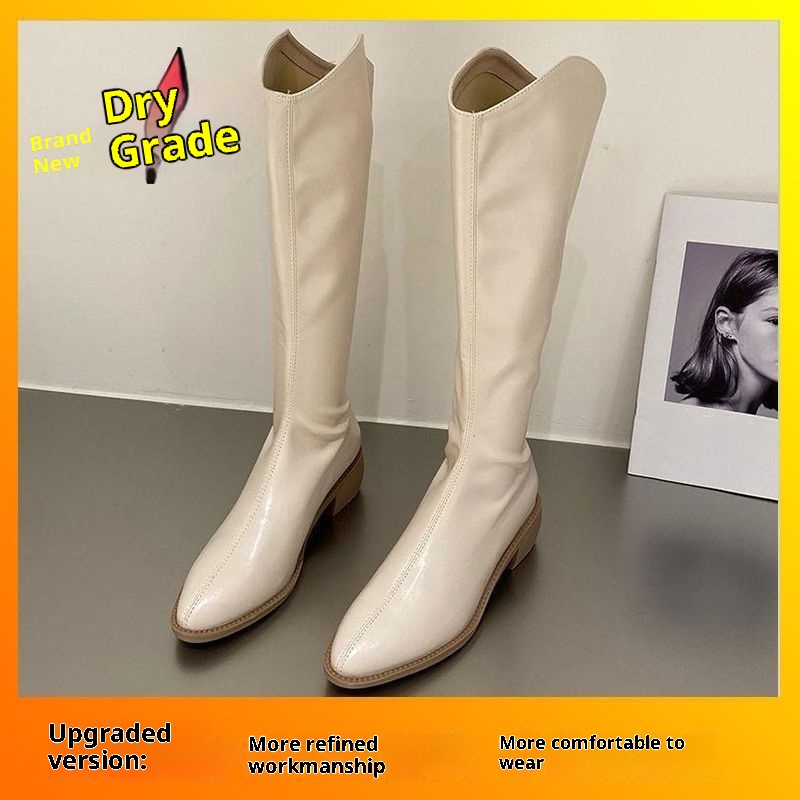Fleece-lined Tall Chunky-heeled Pointed-toe Over-the-knee Riding Boots foto 2