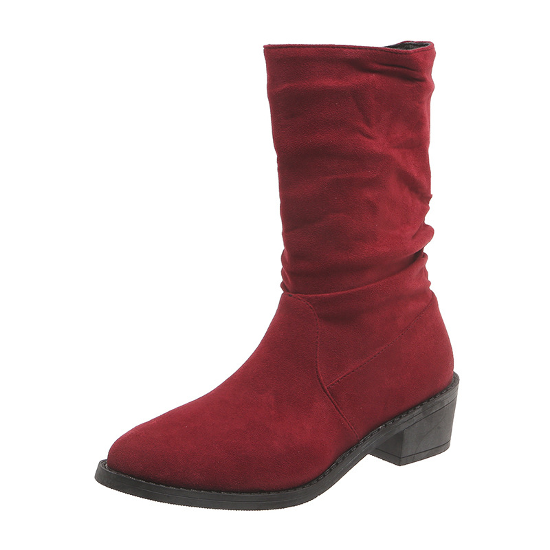 Large Size Thick Heel Pointed Toe Mid-calf Smoke Pipe Boots For Women foto 4