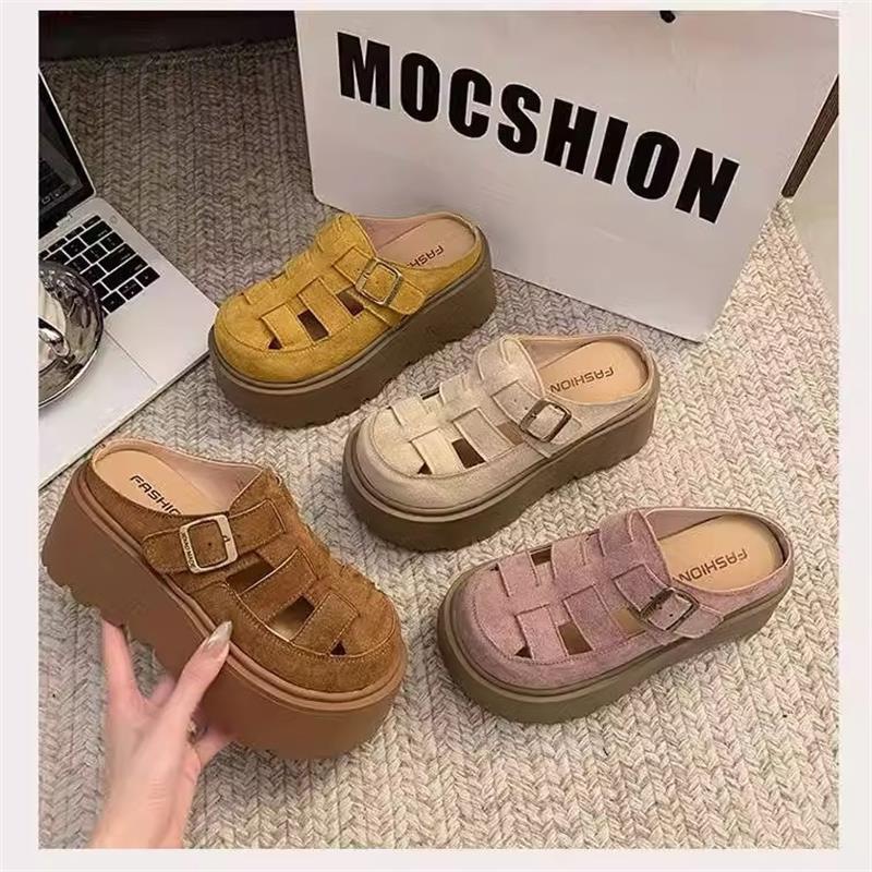 Small Chunky-soled Closed-toe Mule Sandals Hollow-out Roman Style Slippers foto 4